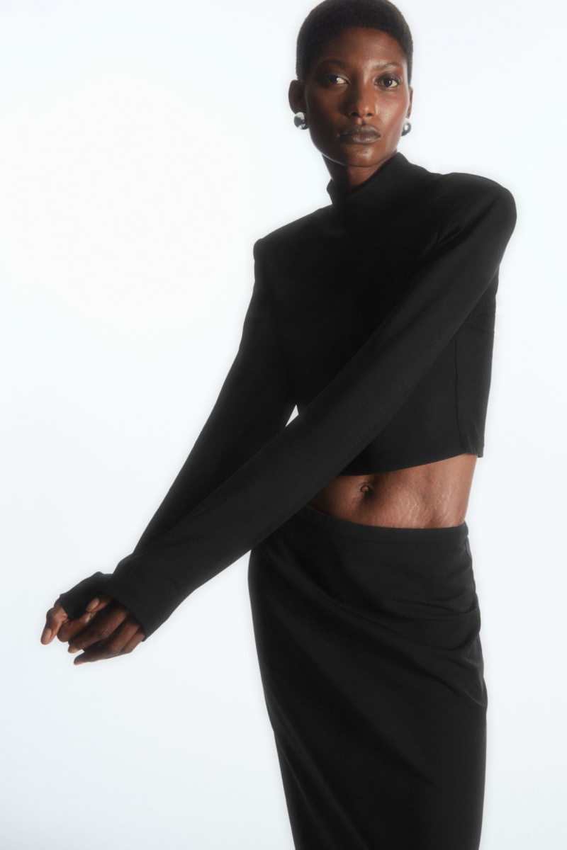 Women\'s COS Power-Shoulder Cropped Crop Top Black NZ-84OZNACHB