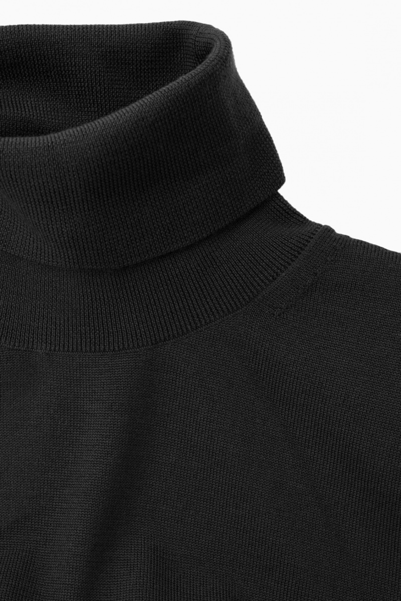 Women's COS Power-Shoulder Merino Wool Maxi Dress Black NZ-03SRZDTFW