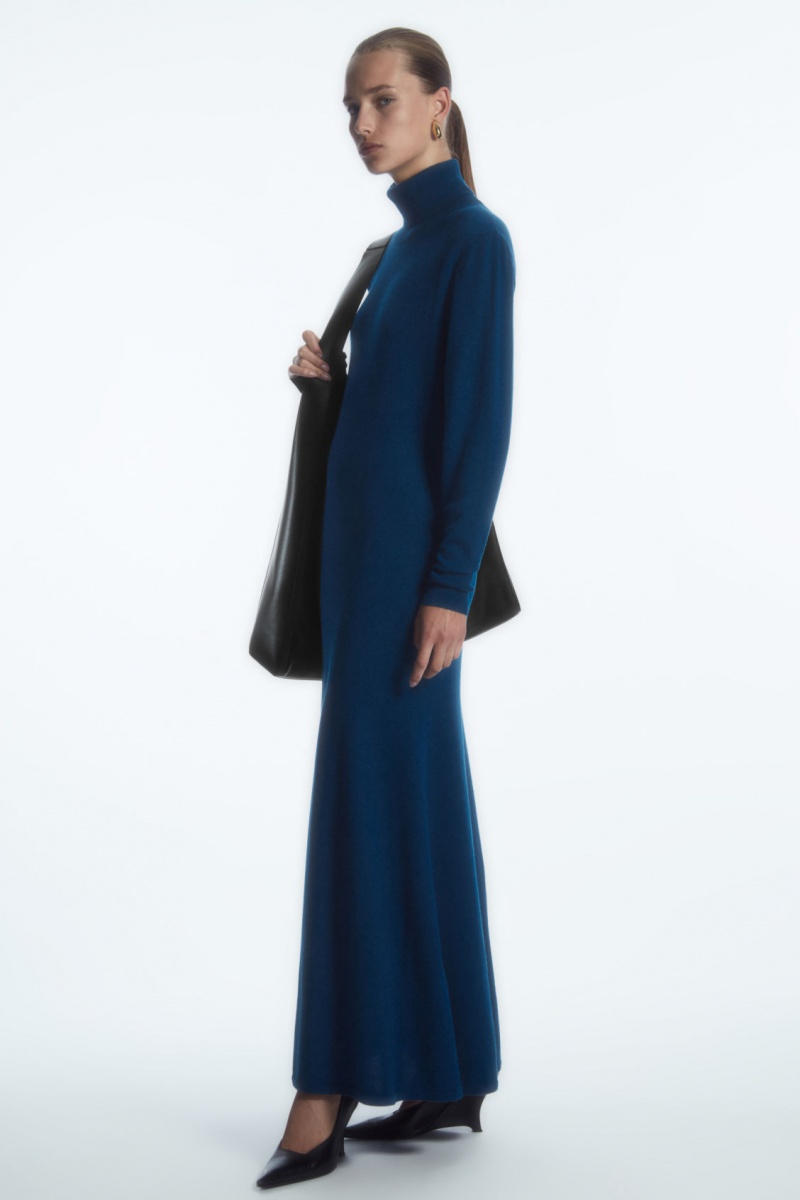 Women's COS Power-Shoulder Merino Wool Maxi Dress Dark Turquoise NZ-37TAMFXKI