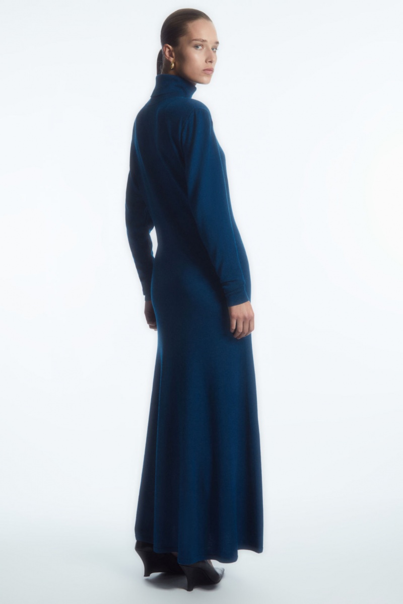 Women's COS Power-Shoulder Merino Wool Maxi Dress Dark Turquoise NZ-37TAMFXKI