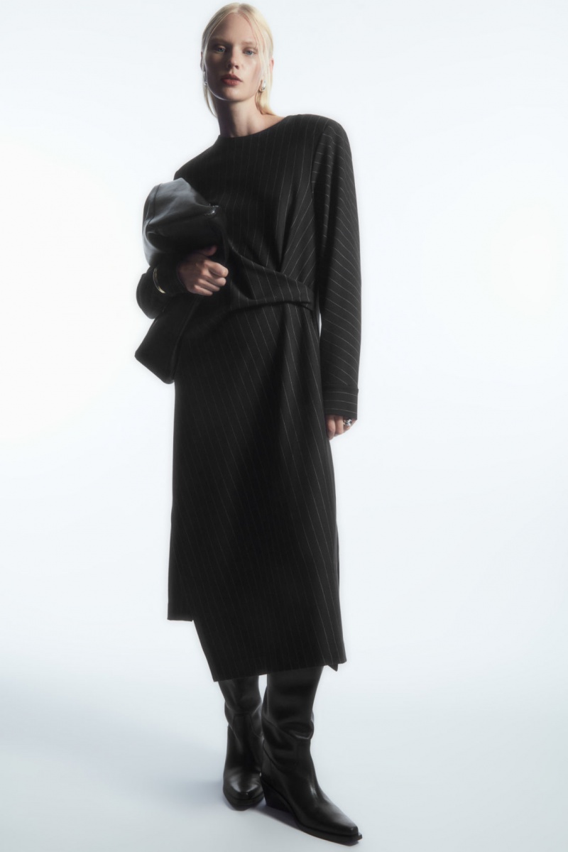 Women's COS Power-Shoulder Midi Dress Black NZ-61VUWYEZN