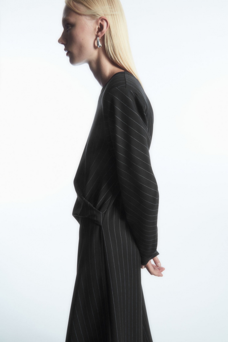 Women's COS Power-Shoulder Midi Dress Black NZ-61VUWYEZN