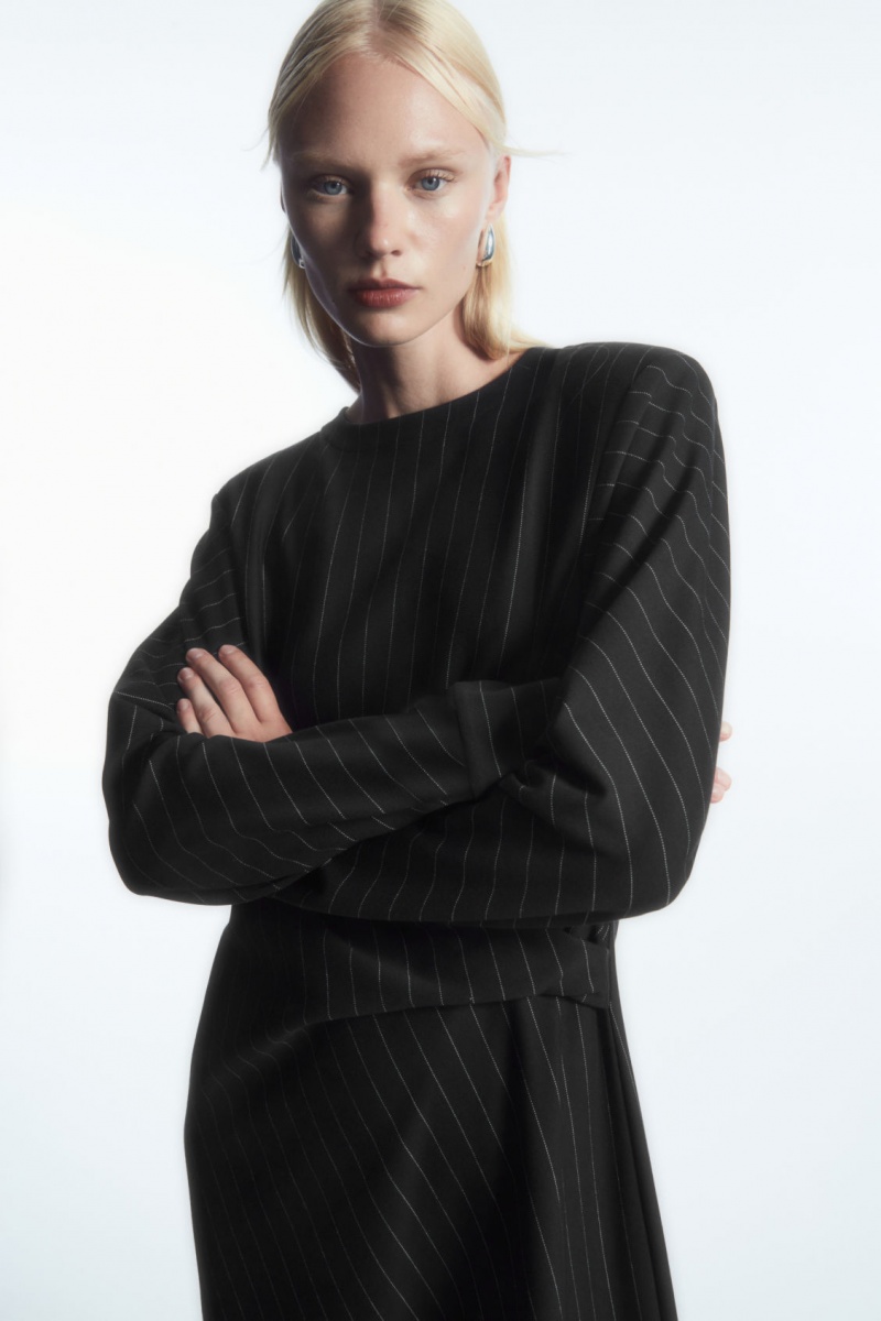 Women's COS Power-Shoulder Midi Dress Black NZ-61VUWYEZN
