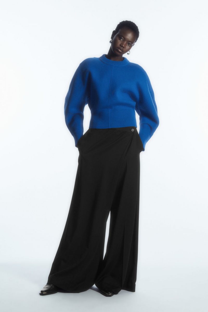Women's COS Power-Shoulder Waisted Sweaters Light Blue NZ-91IMKOCYU
