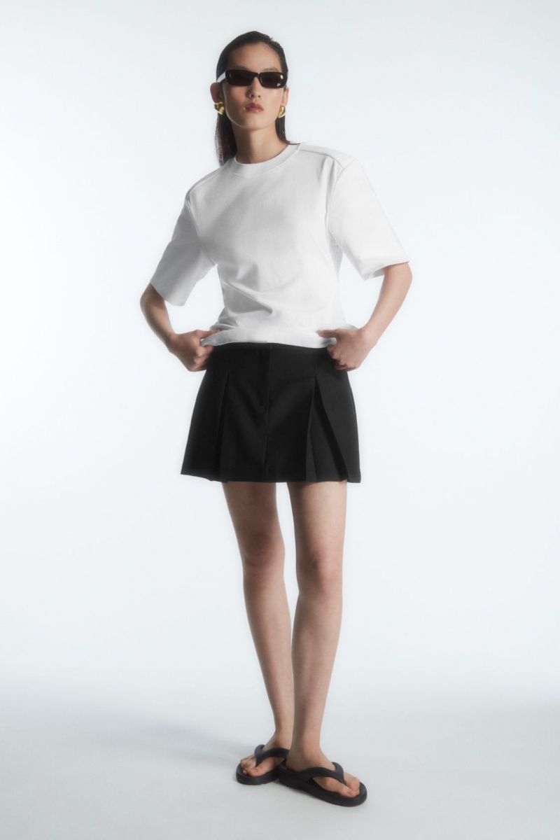 Women's COS Power-Shoulder Waisted T-Shirt White NZ-70HVPYXKJ