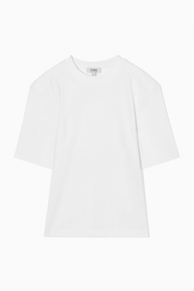 Women's COS Power-Shoulder Waisted T-Shirt White NZ-70HVPYXKJ