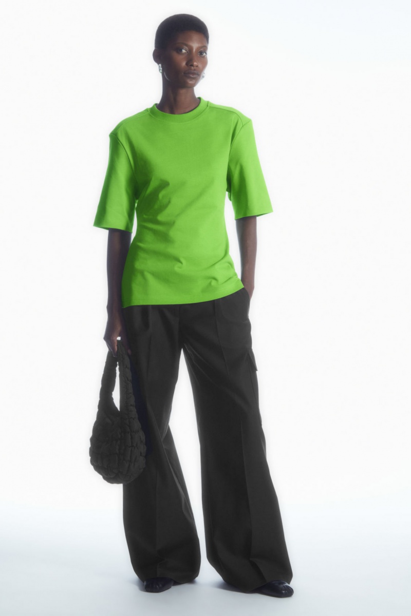 Women's COS Power-Shoulder Waisted T-Shirt Green NZ-48VUYNSPD