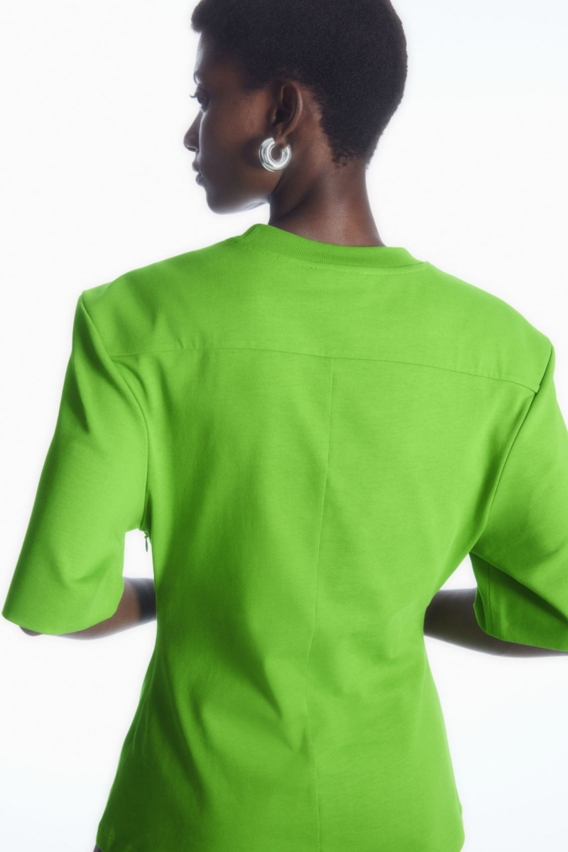 Women's COS Power-Shoulder Waisted T-Shirt Green NZ-48VUYNSPD