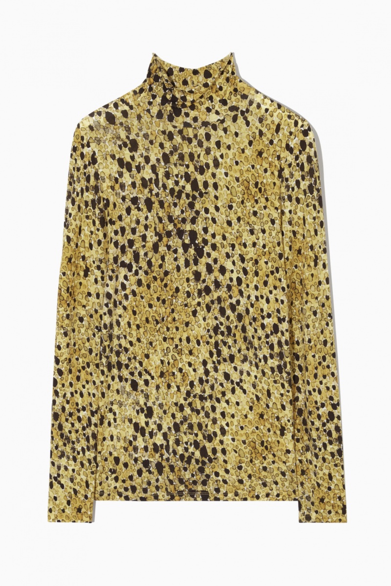 Women's COS Printed High-Neck Tops Yellow / Brown NZ-13AKCINXU