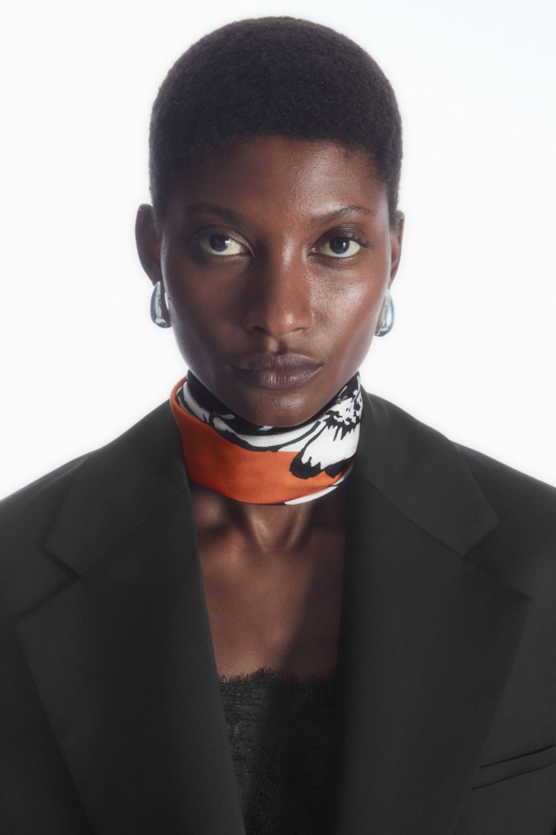Women's COS Printed Pure Silk Neck Scarf Orange NZ-81FOTBIUP