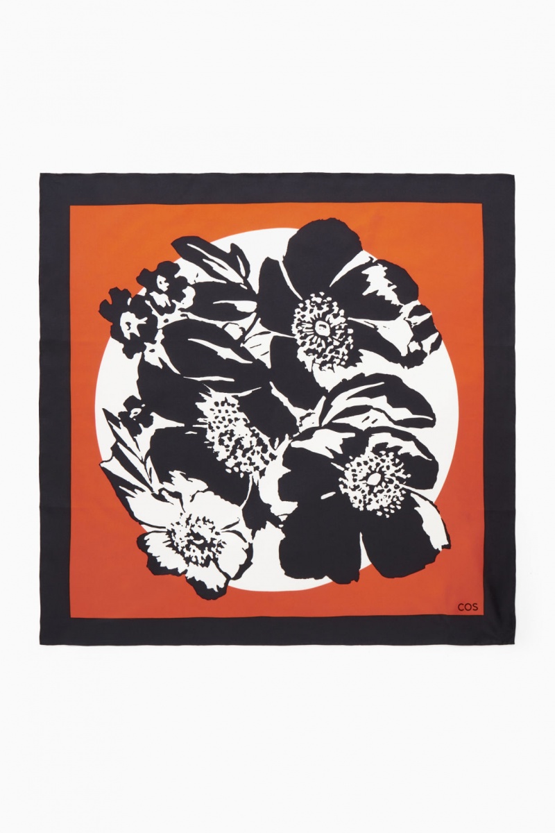 Women's COS Printed Pure Silk Neck Scarf Orange NZ-81FOTBIUP