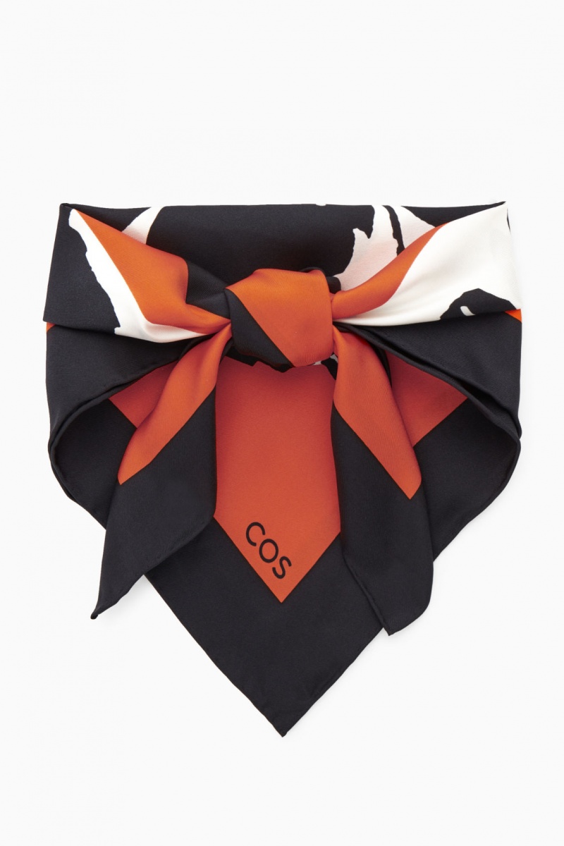 Women's COS Printed Pure Silk Neck Scarf Orange NZ-81FOTBIUP