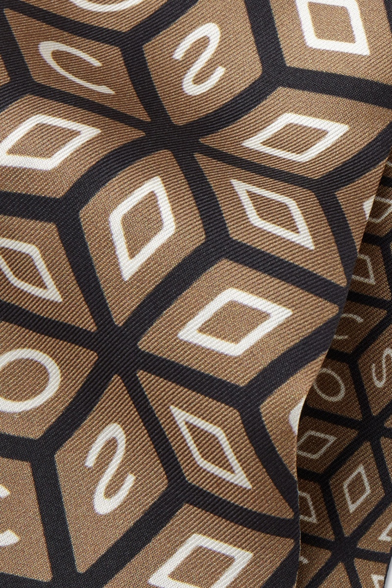 Women's COS Printed Pure Silk Scarf Dark Beige / Black NZ-78PSRYNIO