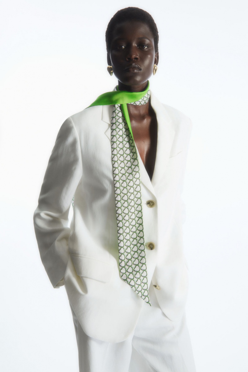 Women's COS Printed Pure Silk Scarf Light Green NZ-15QHGSLYT