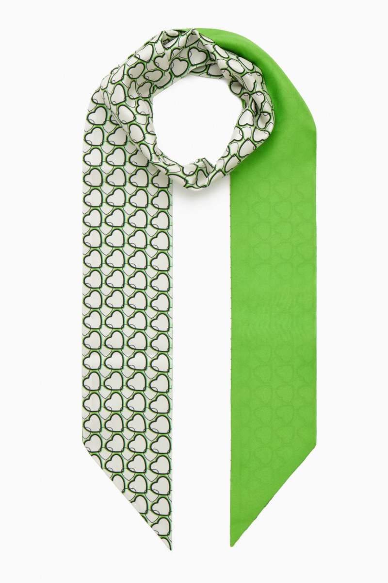 Women's COS Printed Pure Silk Scarf Light Green NZ-15QHGSLYT
