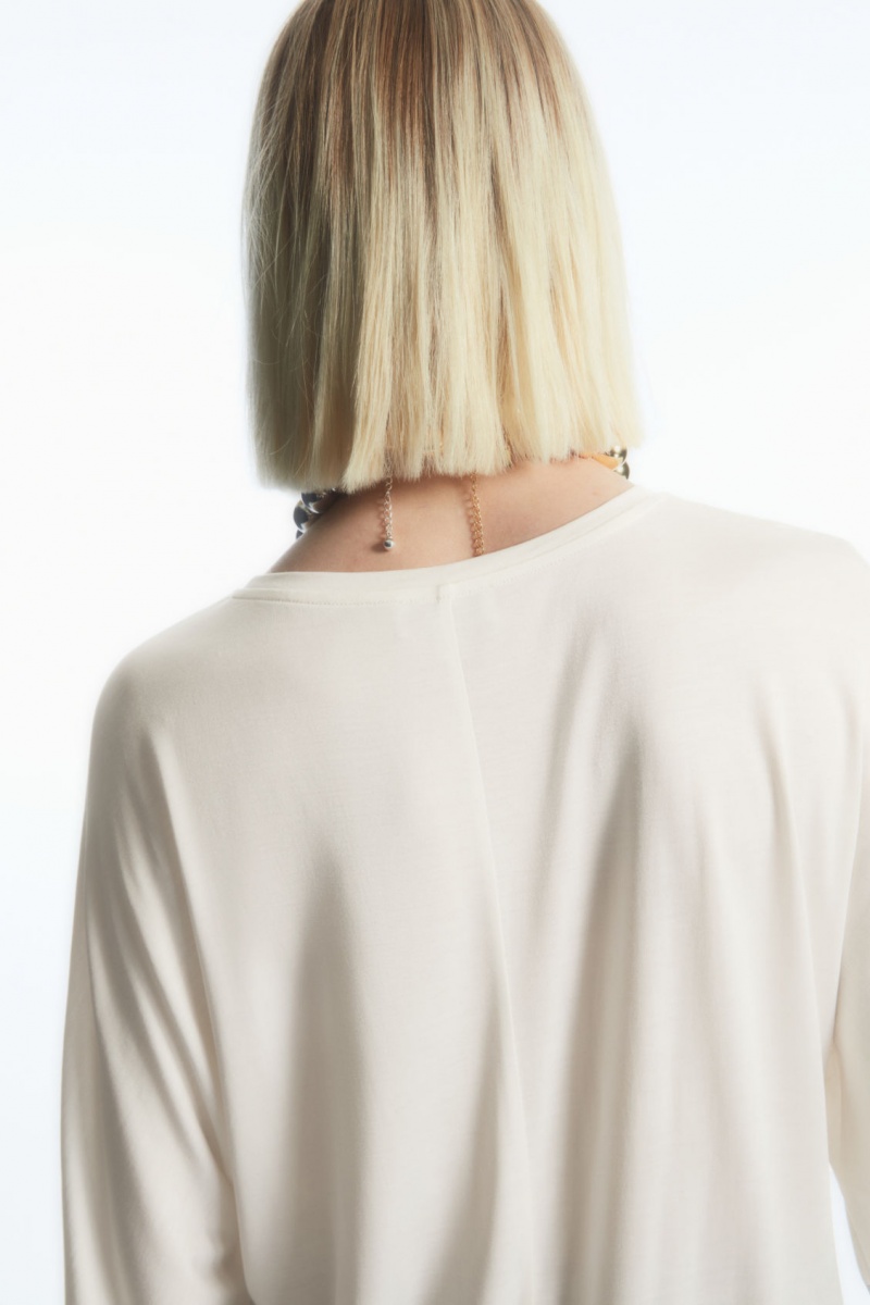Women's COS Pure Mulberry Silk T-Shirt White NZ-07XBAFGKR