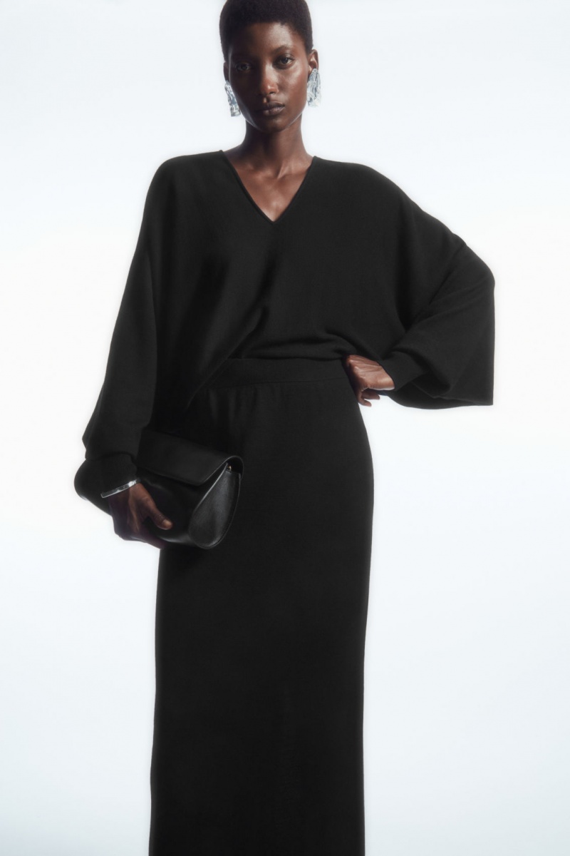 Women's COS Pure Wool Column Maxi Skirt Black NZ-01ULEOQZT