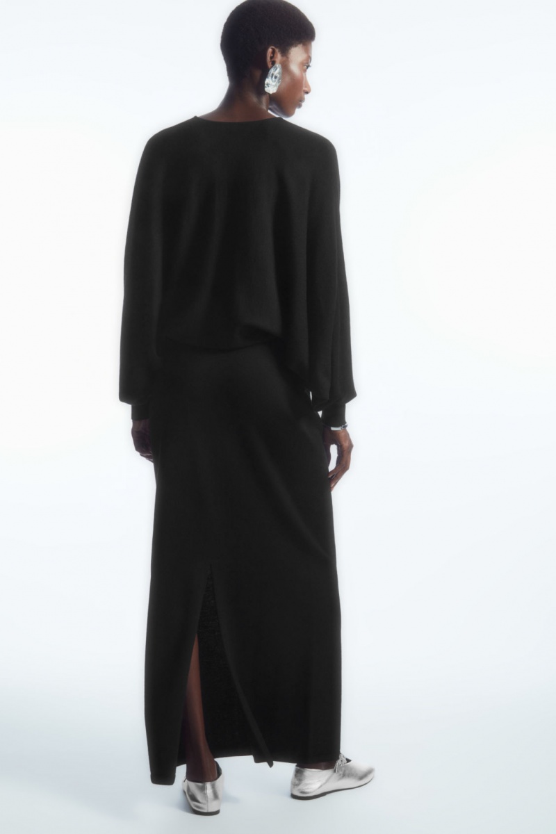 Women's COS Pure Wool Column Maxi Skirt Black NZ-01ULEOQZT