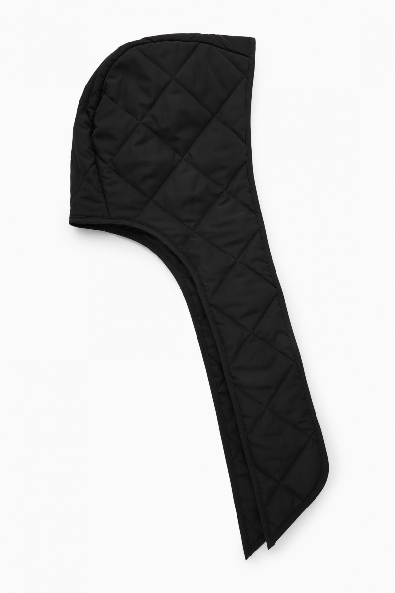 Women's COS Quilted-Front Hood Hats Black NZ-74IMSUZGT