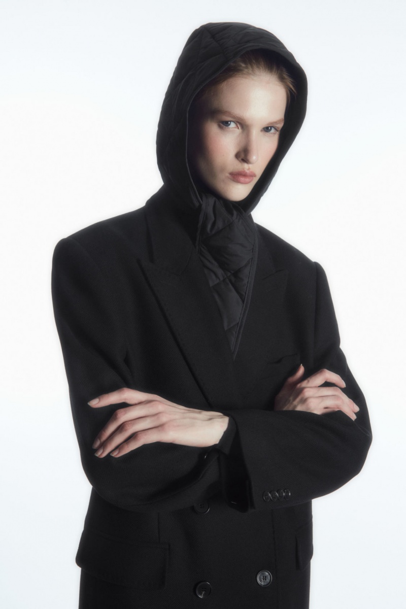 Women\'s COS Quilted-Front Hood Hats Black NZ-74IMSUZGT
