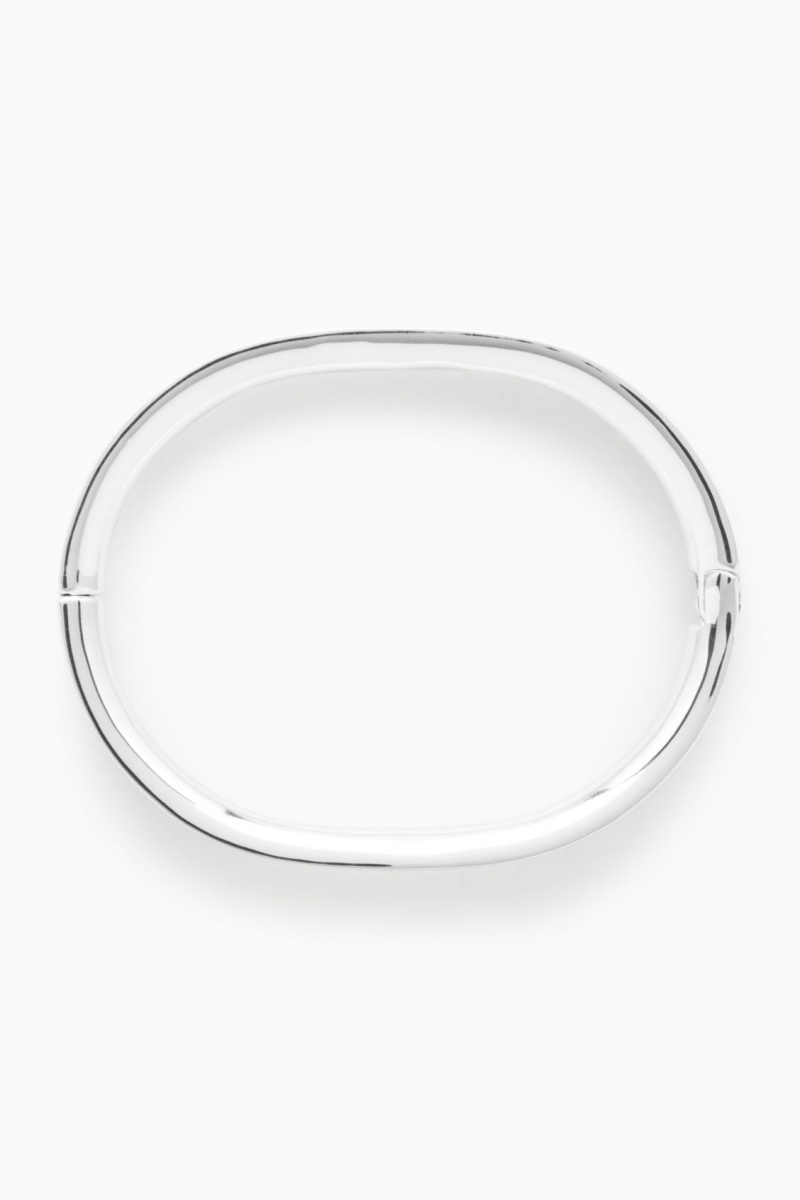 Women's COS Recycled Brass Hinged Bangle Bracelet Silver NZ-04GBODPTW