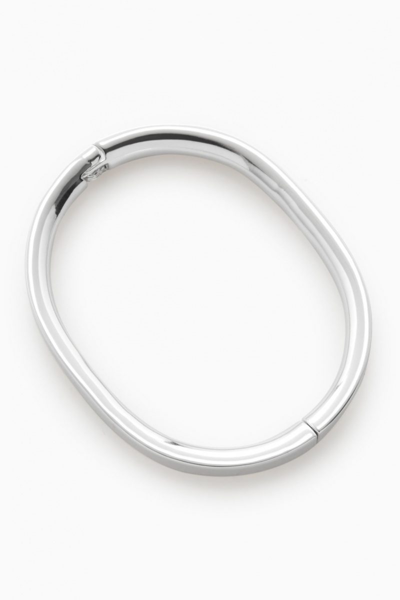 Women's COS Recycled Brass Hinged Bangle Bracelet Silver NZ-04GBODPTW
