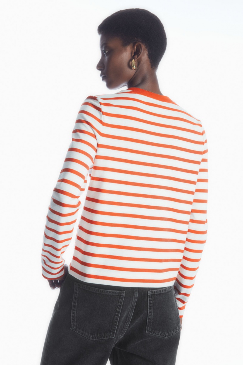Women's COS Regular-Fit Heavyweight Long-Sleeved T-Shirt Orange / White NZ-14EKTZWVY
