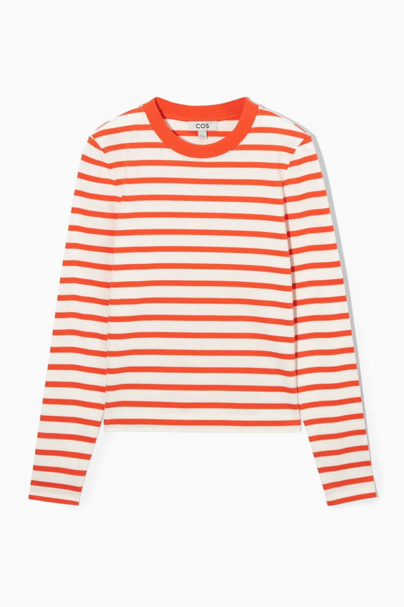 Women's COS Regular-Fit Heavyweight Long-Sleeved T-Shirt Orange / White NZ-14EKTZWVY