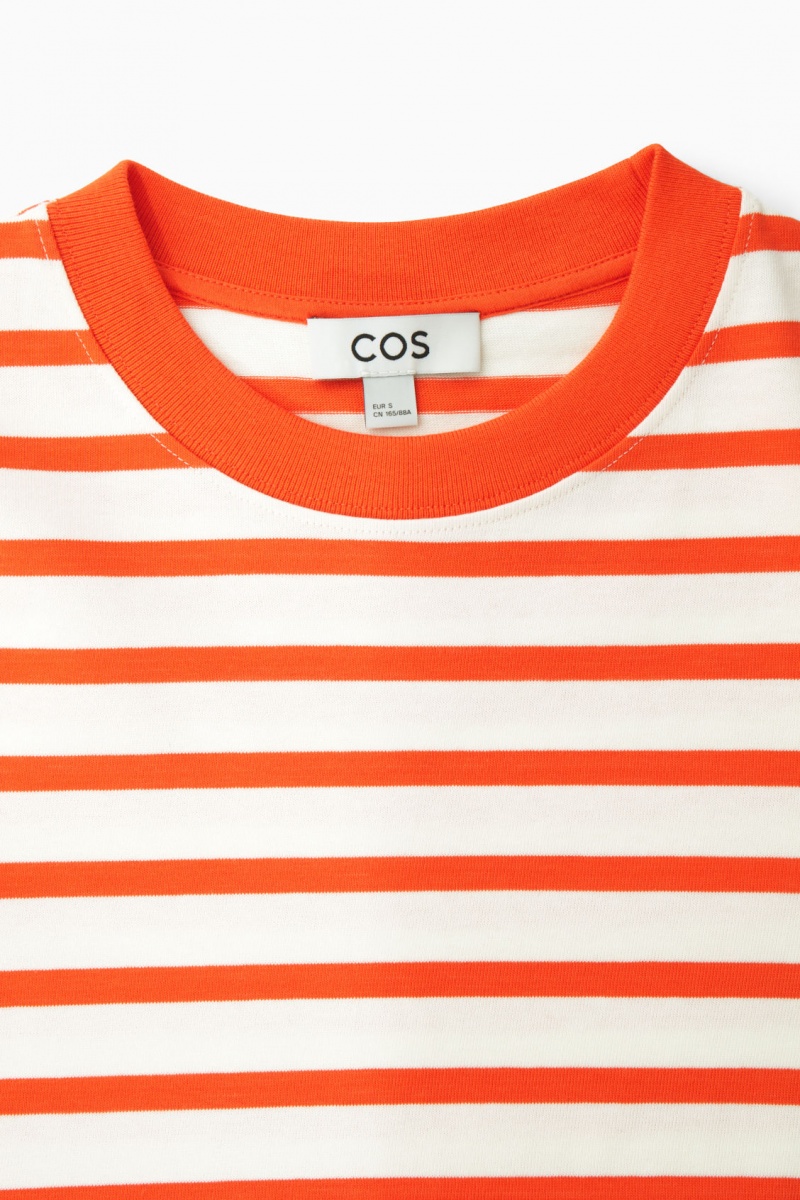 Women's COS Regular-Fit Heavyweight Long-Sleeved T-Shirt Orange / White NZ-14EKTZWVY