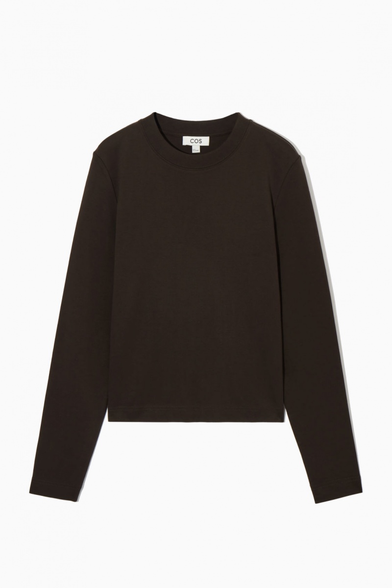 Women's COS Regular-Fit Heavyweight Long-Sleeved T-Shirt Dark Brown NZ-32EIVQSTK