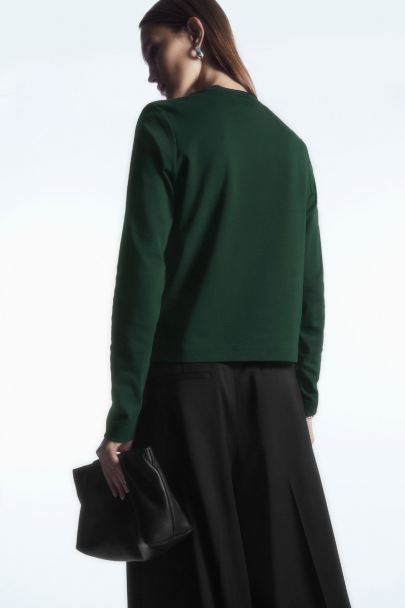 Women's COS Regular-Fit Heavyweight Long-Sleeved T-Shirt Dark Green NZ-17NLUZAGR