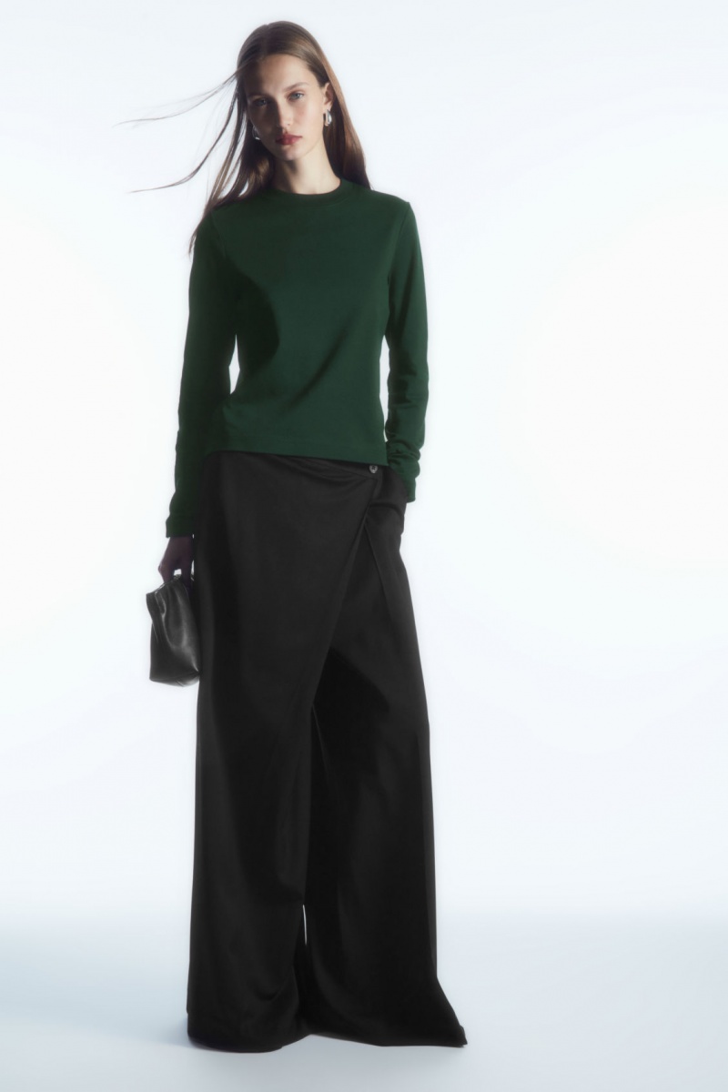 Women's COS Regular-Fit Heavyweight Long-Sleeved T-Shirt Dark Green NZ-17NLUZAGR