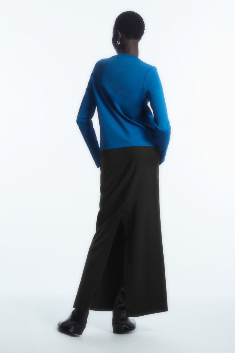 Women's COS Regular-Fit Heavyweight Long-Sleeved T-Shirt Blue NZ-34UBRGNIJ