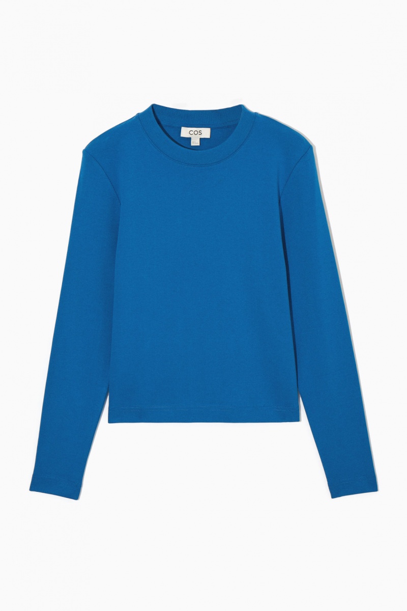 Women's COS Regular-Fit Heavyweight Long-Sleeved T-Shirt Blue NZ-34UBRGNIJ