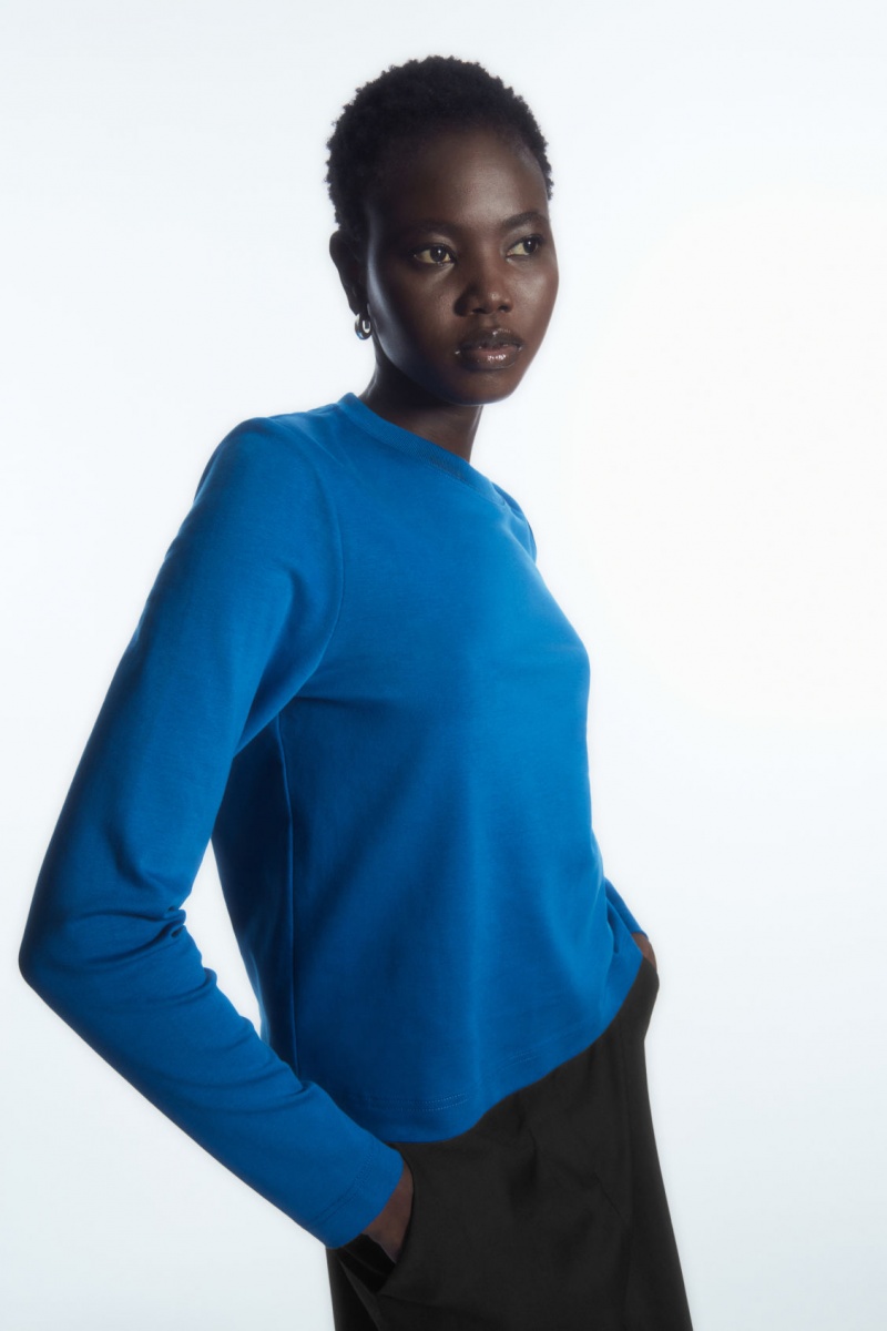 Women\'s COS Regular-Fit Heavyweight Long-Sleeved T-Shirt Blue NZ-34UBRGNIJ