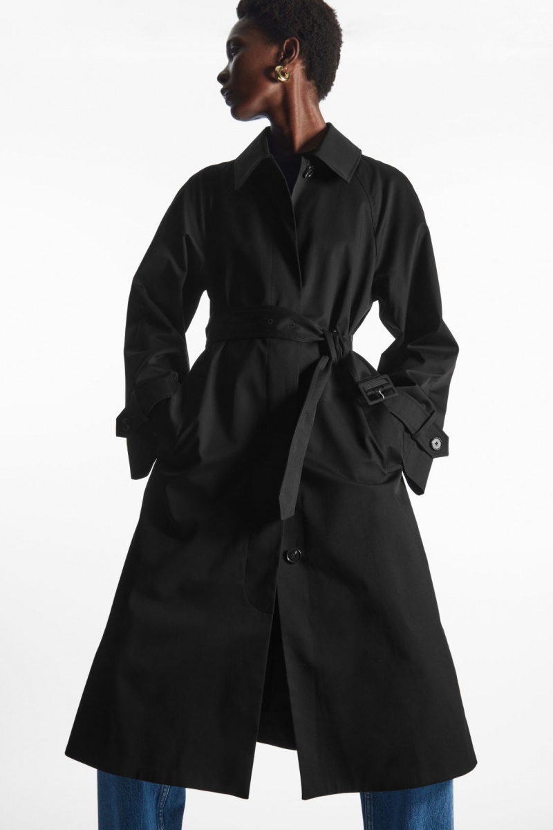 Women\'s COS Regular-Fit Twill Trench Coats Black NZ-06AIYLQOG