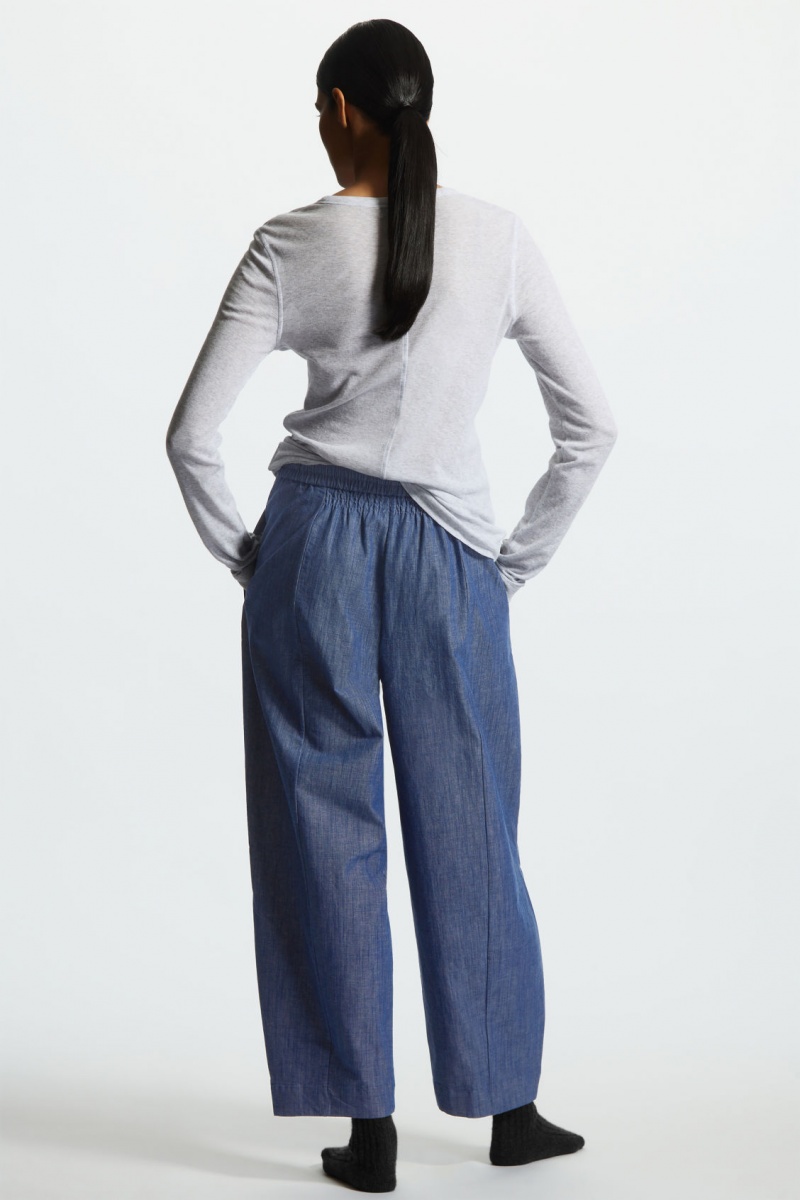 Women's COS Relaxed-Fit Elasticated Canvas Pants Light Blue NZ-40XQCVURJ