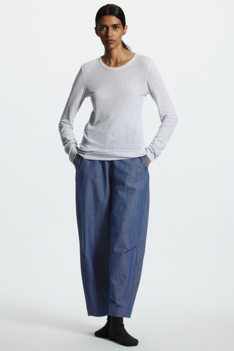Women\'s COS Relaxed-Fit Elasticated Canvas Pants Light Blue NZ-40XQCVURJ