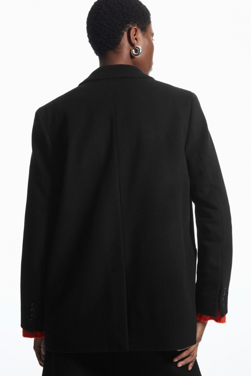 Women's COS Relaxed-Fit Single-Breasted Wool Blazer Black NZ-62RTFPHJU