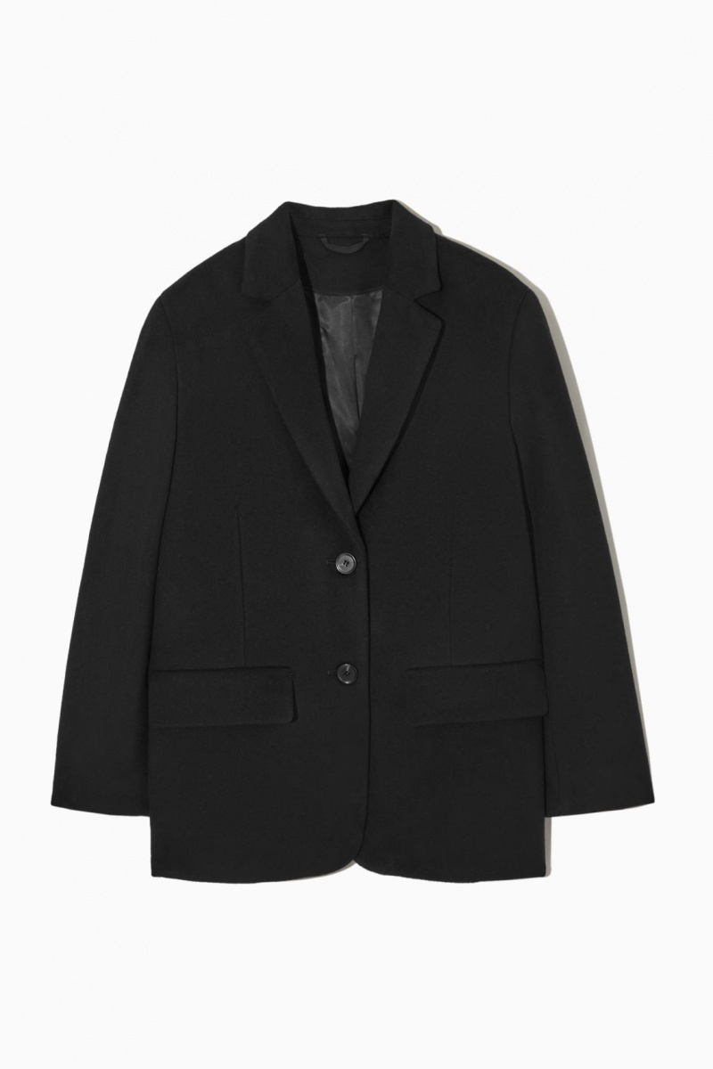 Women's COS Relaxed-Fit Single-Breasted Wool Blazer Black NZ-62RTFPHJU