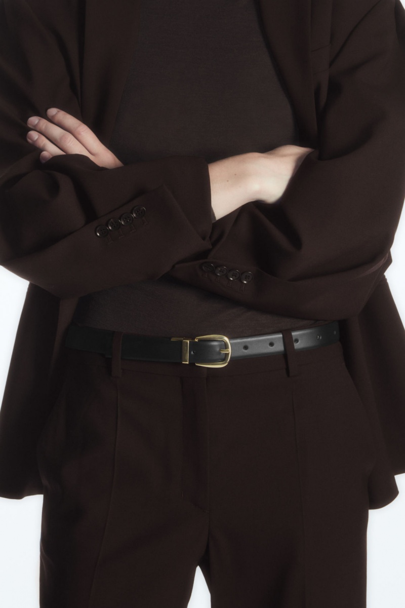 Women's COS Reversible Leather Belts Black / Light Beige NZ-37LCHBPGV