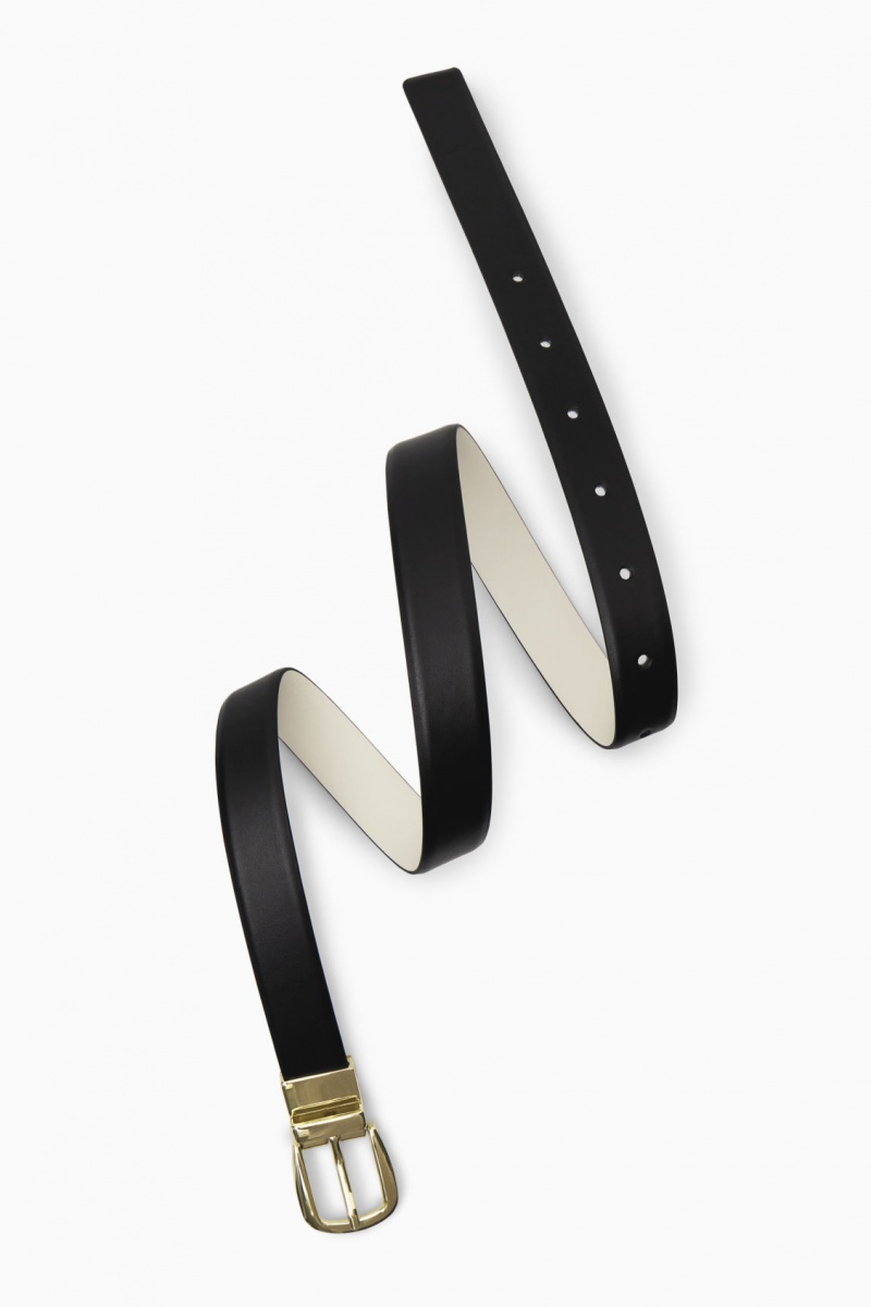 Women's COS Reversible Leather Belts Black / Light Beige NZ-37LCHBPGV