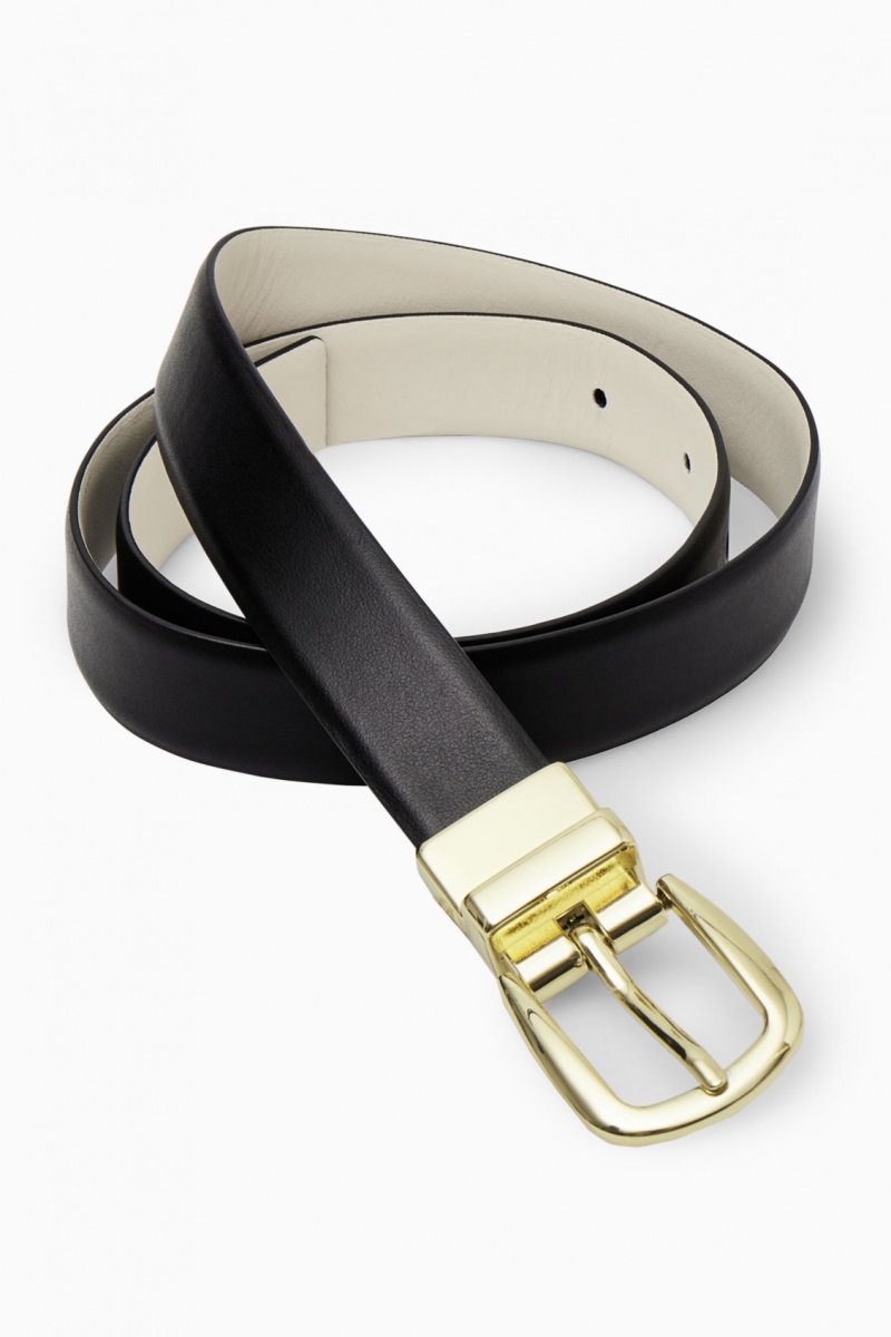 Women's COS Reversible Leather Belts Black / Light Beige NZ-37LCHBPGV
