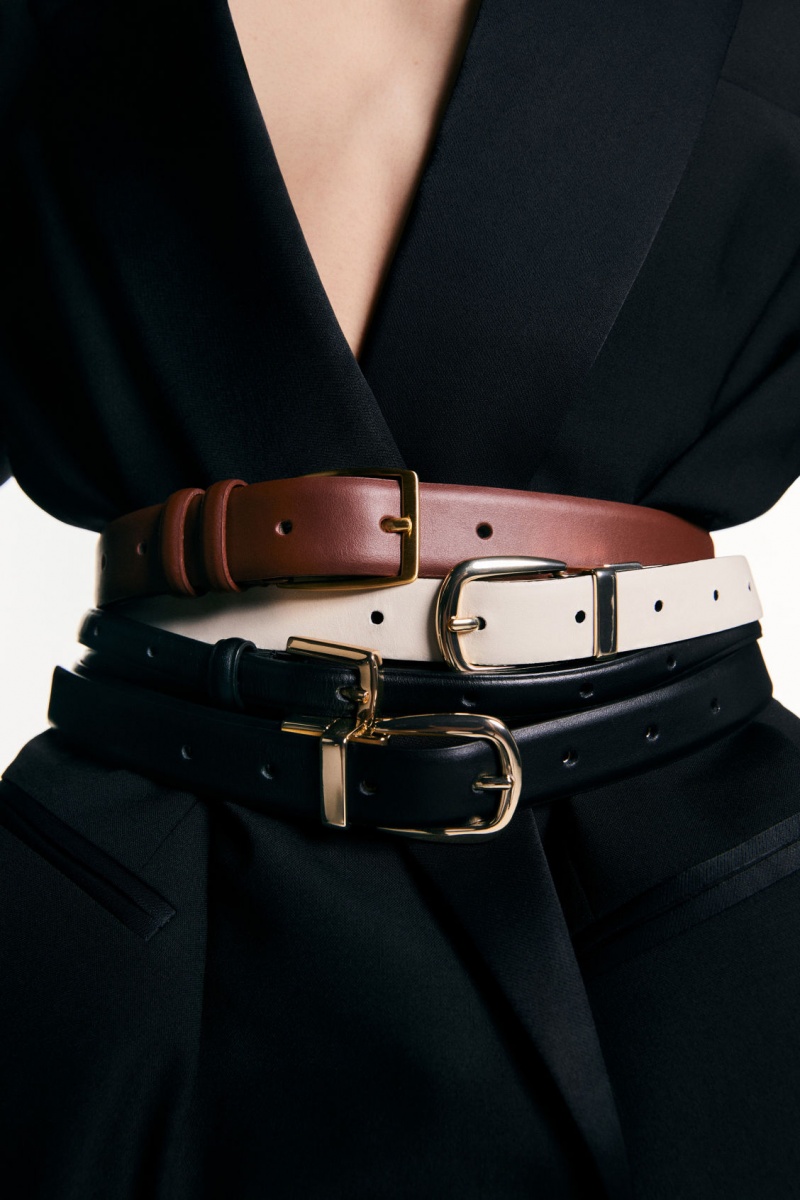 Women's COS Reversible Leather Belts Black / Light Beige NZ-37LCHBPGV
