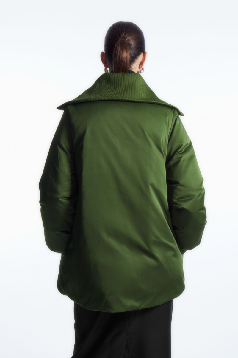 Women's COS Ribbed-Collar Puffer Jackets Dark Green NZ-32FMGAWDX