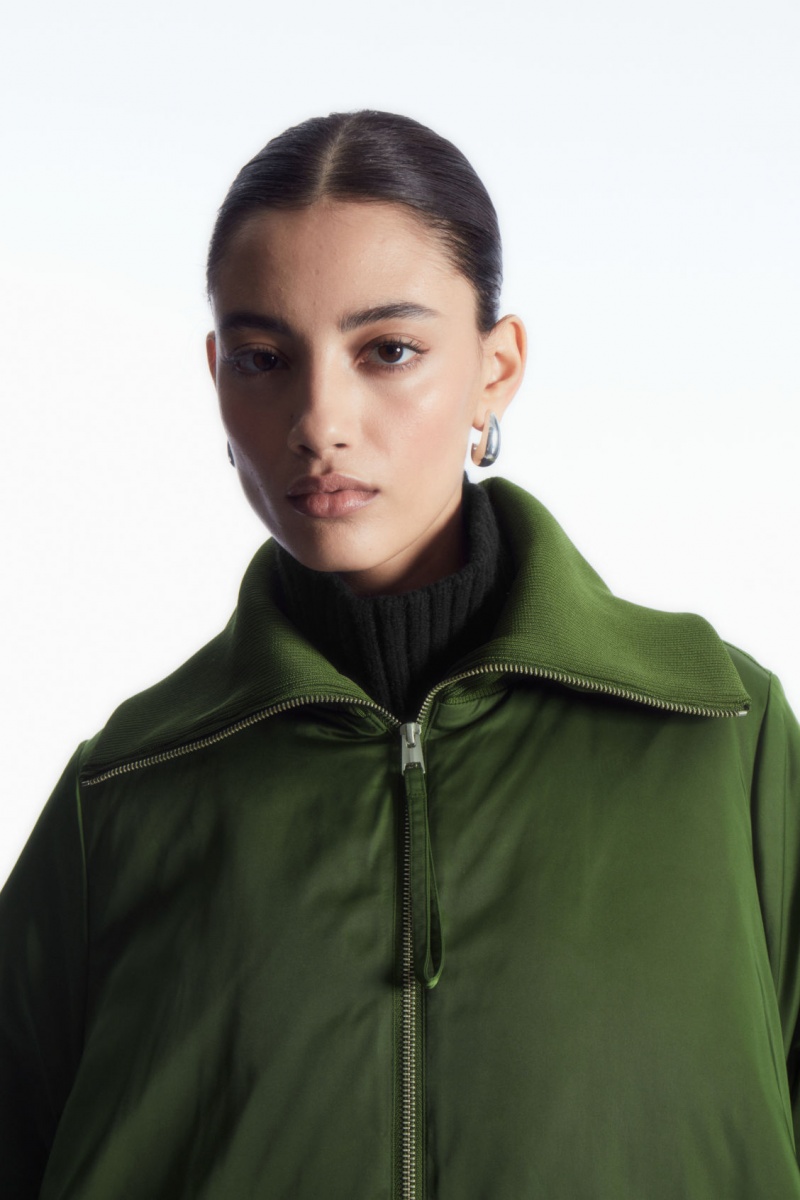 Women's COS Ribbed-Collar Puffer Jackets Dark Green NZ-32FMGAWDX