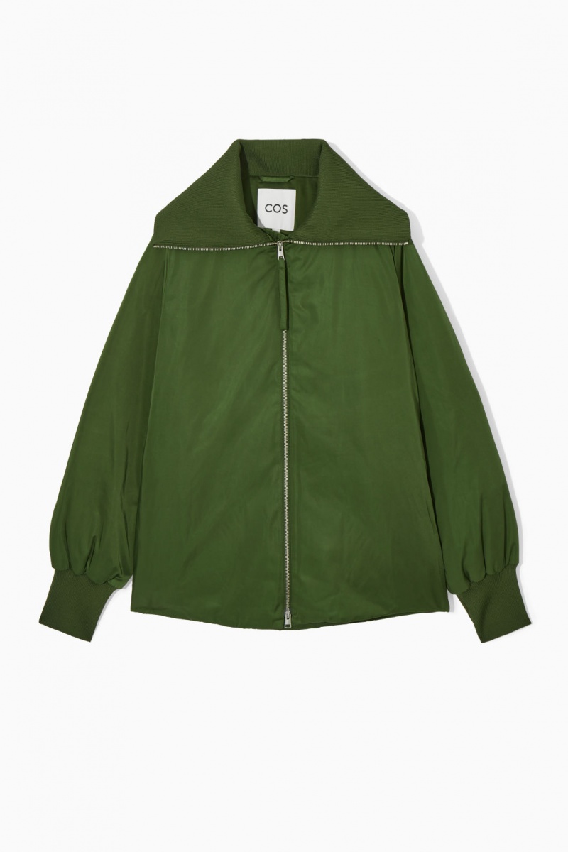 Women's COS Ribbed-Collar Puffer Jackets Dark Green NZ-32FMGAWDX