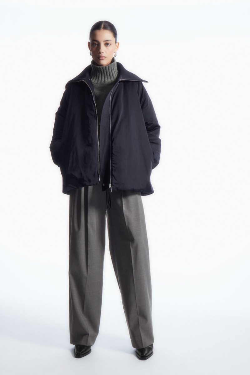 Women's COS Ribbed-Collar Puffer Jackets Navy NZ-21BWFHGMQ