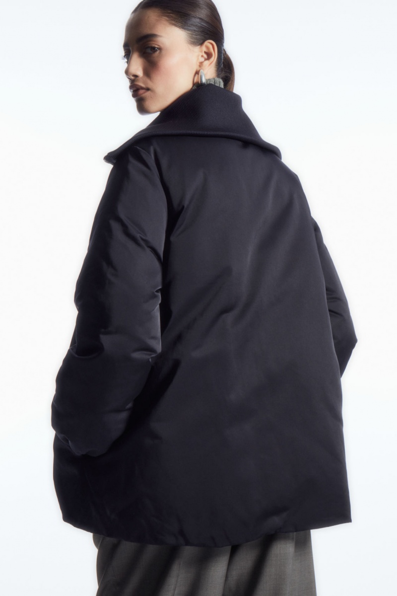 Women's COS Ribbed-Collar Puffer Jackets Navy NZ-21BWFHGMQ