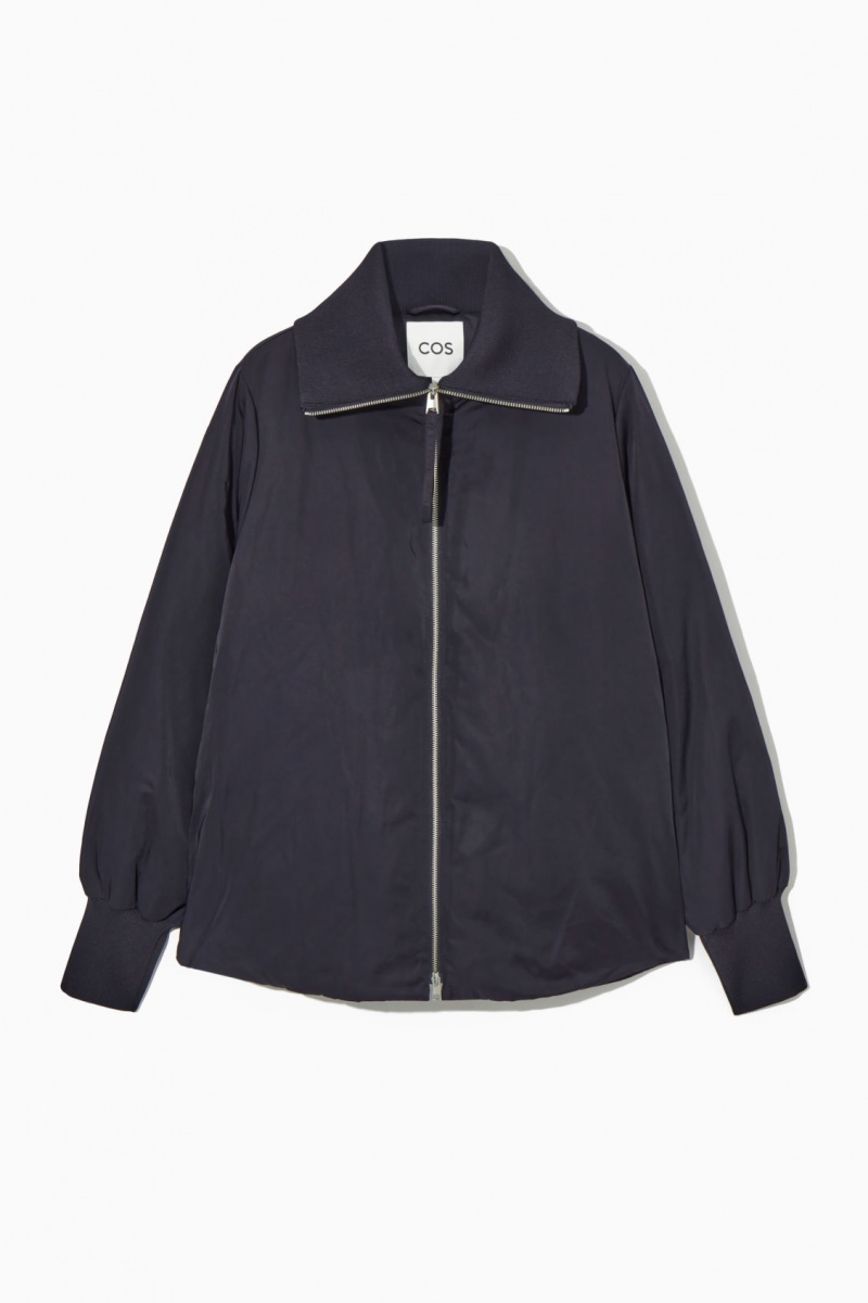 Women's COS Ribbed-Collar Puffer Jackets Navy NZ-21BWFHGMQ
